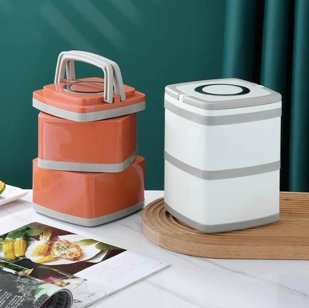 حافظة طعام مربع ستيل ملبس بلاستيك