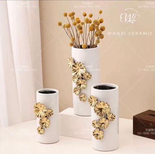 مزهرية مفتوح سيراميك مع وردة ذهبي سيراميك  AZ-1330-1331