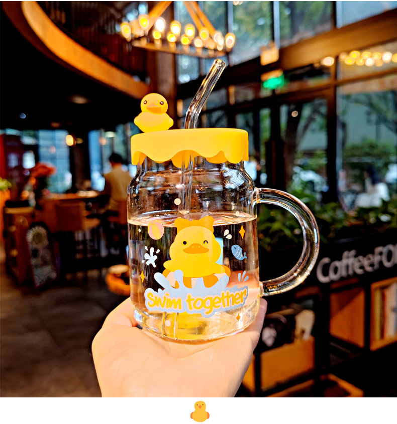 كوب اطفال زجاج ومصاصة زجاج بيد وغطاء سليكون AZ-1332