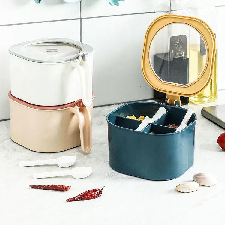 علبة بهارات معتم بيد - مقسم 4 خانات مع الملاعق AZ-1118