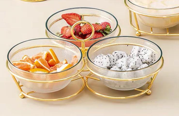 طقم شيال حلويات 3 خانات زجاج مع ستاند ذهبي AZ-1343