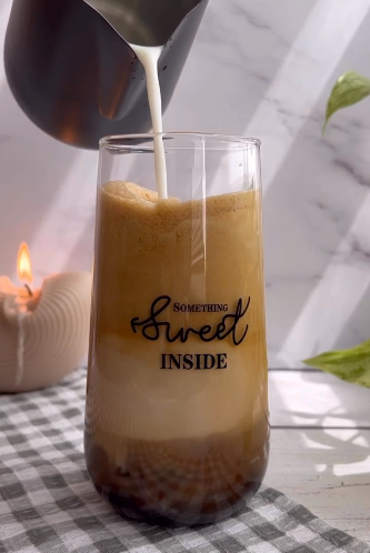 كوب زجاج مدور غطاء  خشب ومصاصة عريض  AZ-2411