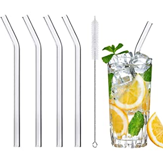 طقم مصاصات عصائر زجاجية مع فرشاة تنظيف - 5 قطع  AZ-3081