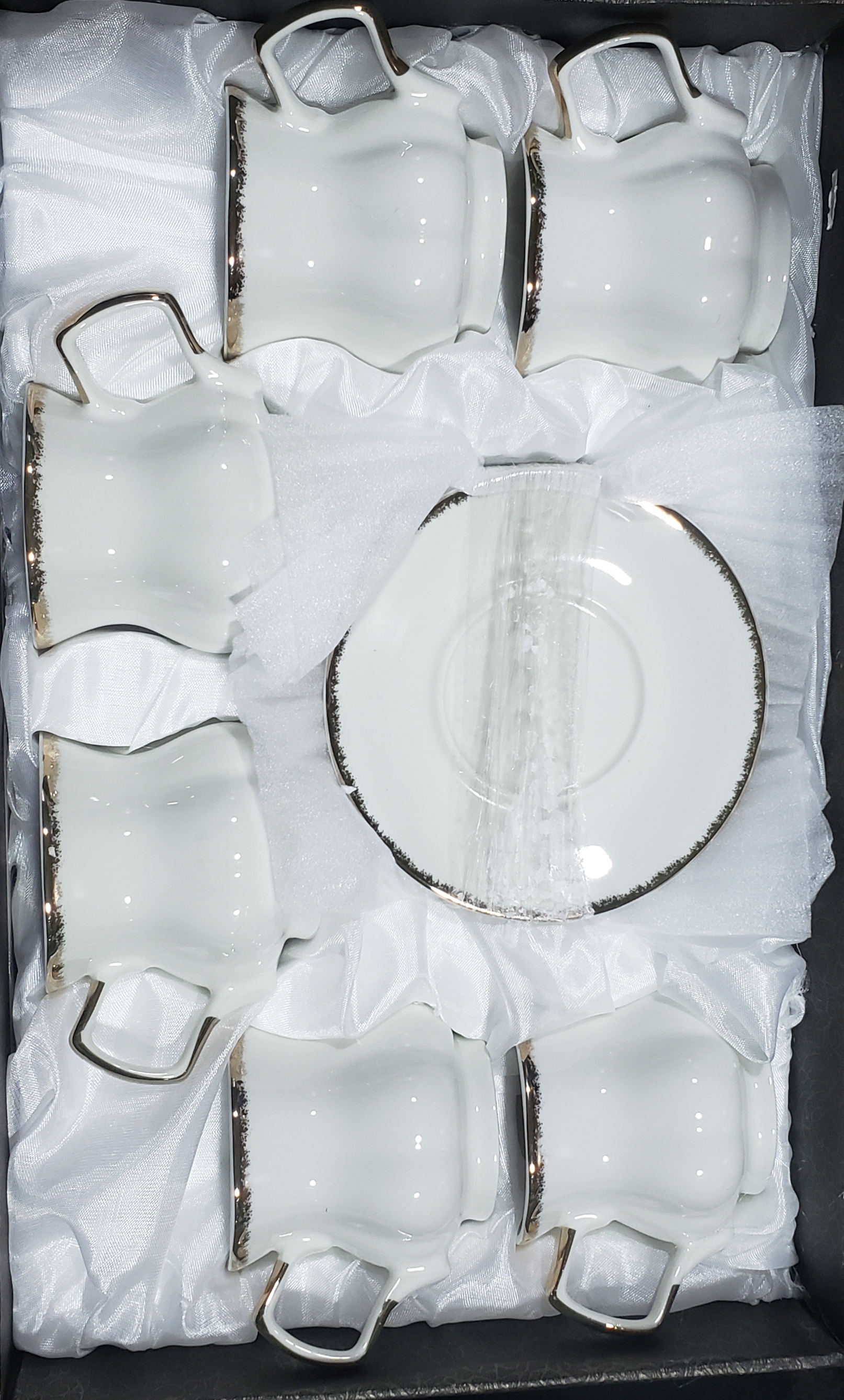 اكواب شاي سيراميك ملكي حزام ذهبي برمة مع السياسر  AB-601+602