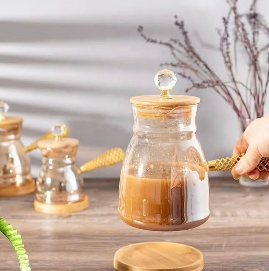 جزوة زجاج حراري ذهبي مقبض ستيل ذهبي غطاء خشب كريستال ZA-9331