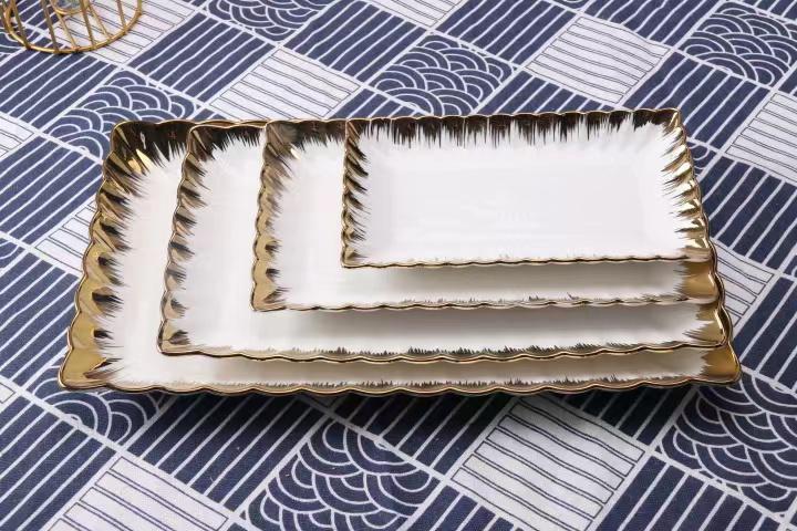 صحن سيراميك مذهب مستطيل