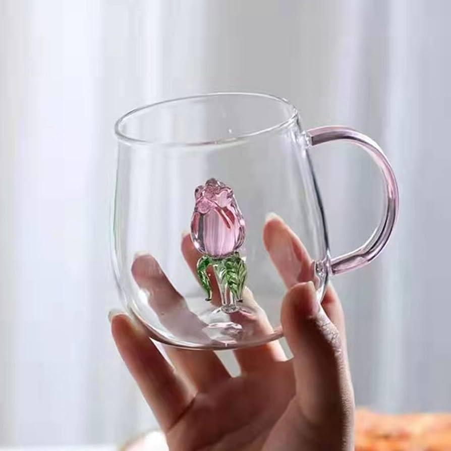 كوب زجاج حراري مع الوردة AFG-6575