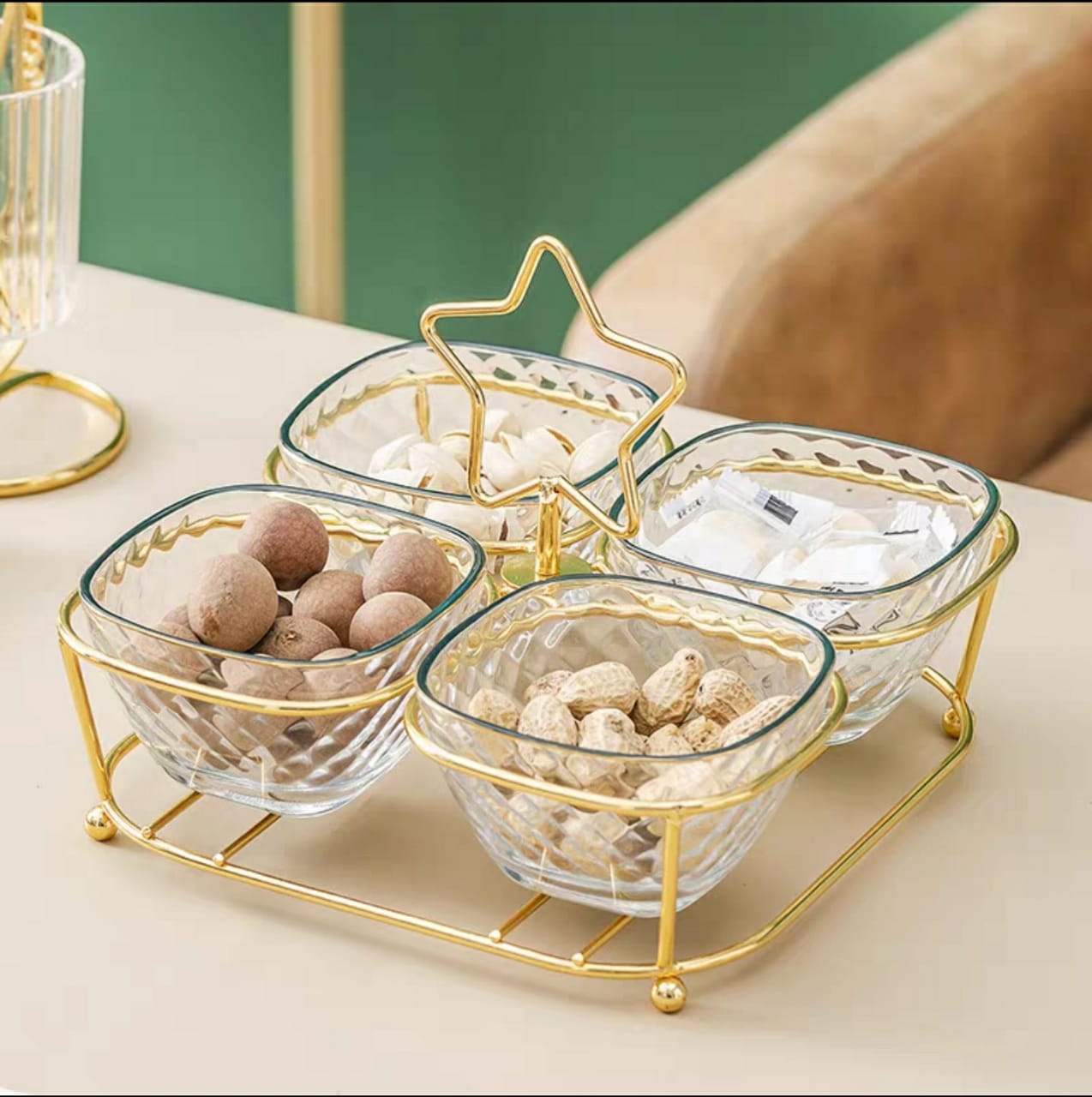 شيال حويت زجاج 4 خانات مع ستاند ذهبي AZ-1344