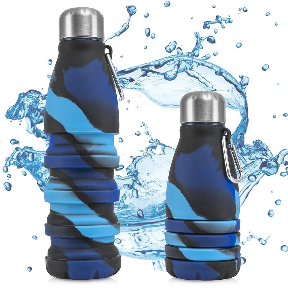 زمزمية سيليكون قابل للطي 550 مل بغطاء ستيل HMK-011