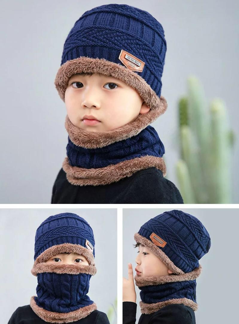 كوفية صوف ولادي مع فرو رقبة