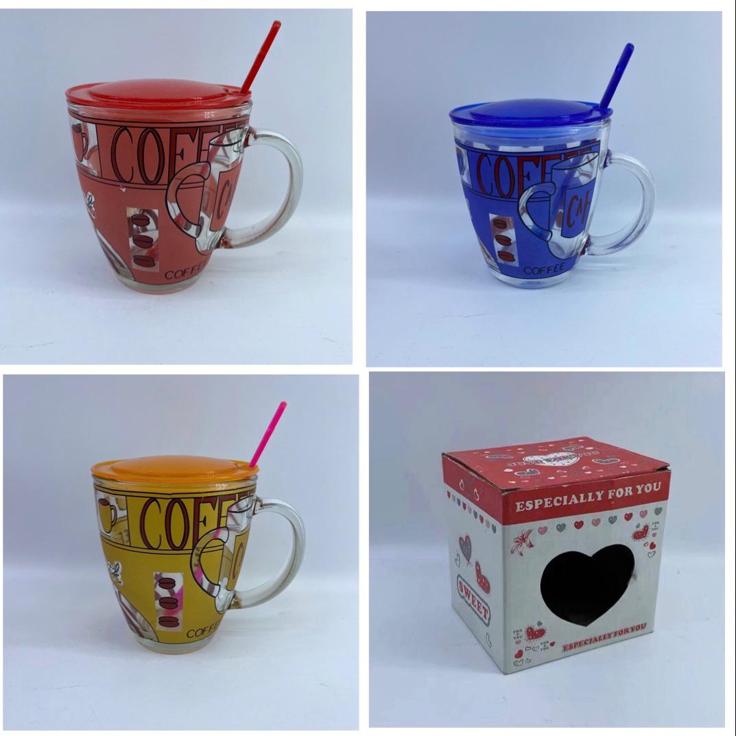 كوب عصير زجاج مع الغطاء والملعقة HMK-1208