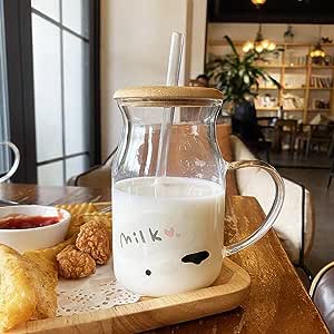 كوب حليب زجاج مع غطاء خشب ومصاص 550 مل  AZ-1537