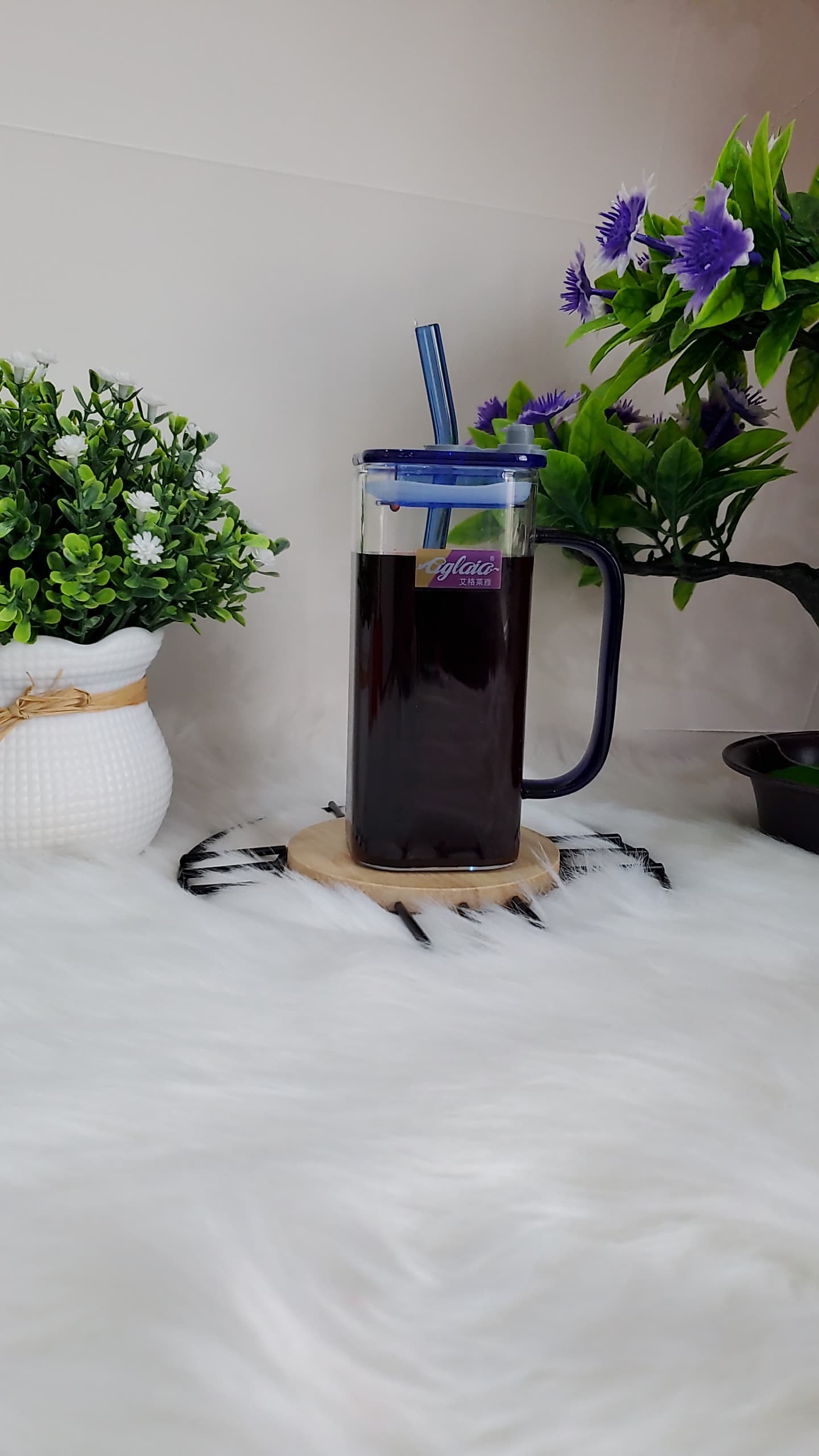 كوب زجاج مع مسكة +غطاء ومصاصة زجاج AK-306-5