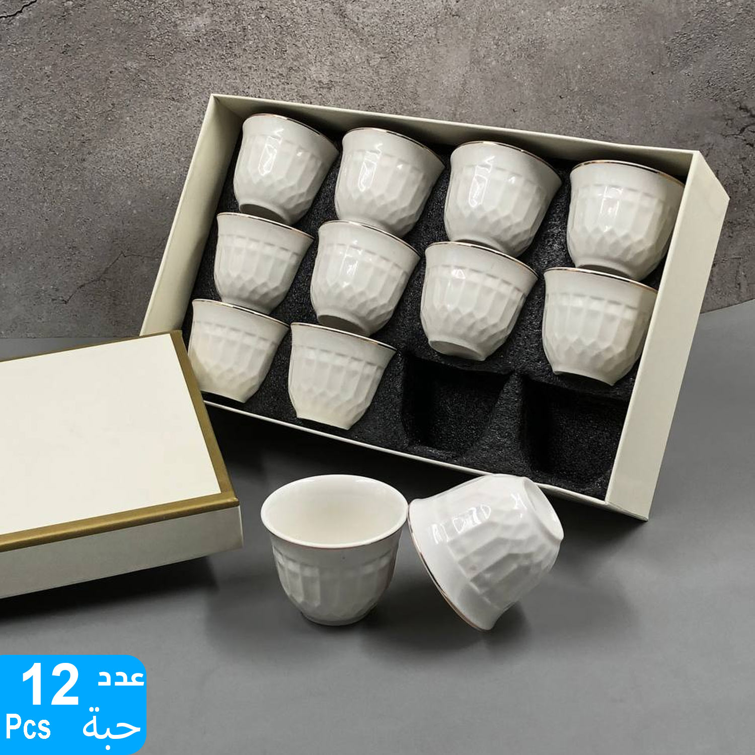 طقم اقلاص قهوة سيراميك صافي بدون يد 12 قطعة YAB-185