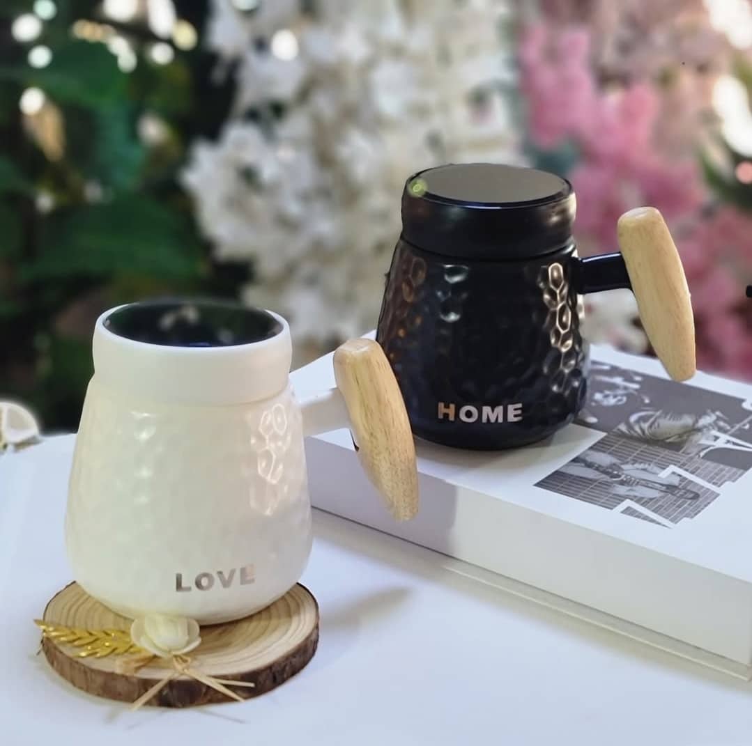 مج سيراميك مطرق بيد خشب وغطاء مراية  AFI-2511