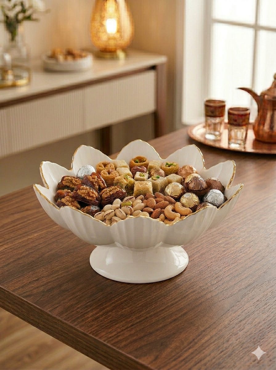 مطيبة تقديم حلويات بخط ذهبي شكل وردة