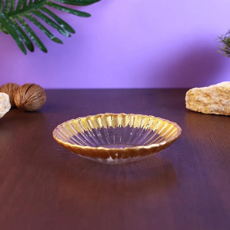 صحن تقديم مكسرات مخطط حواف ذهبي AK-10566