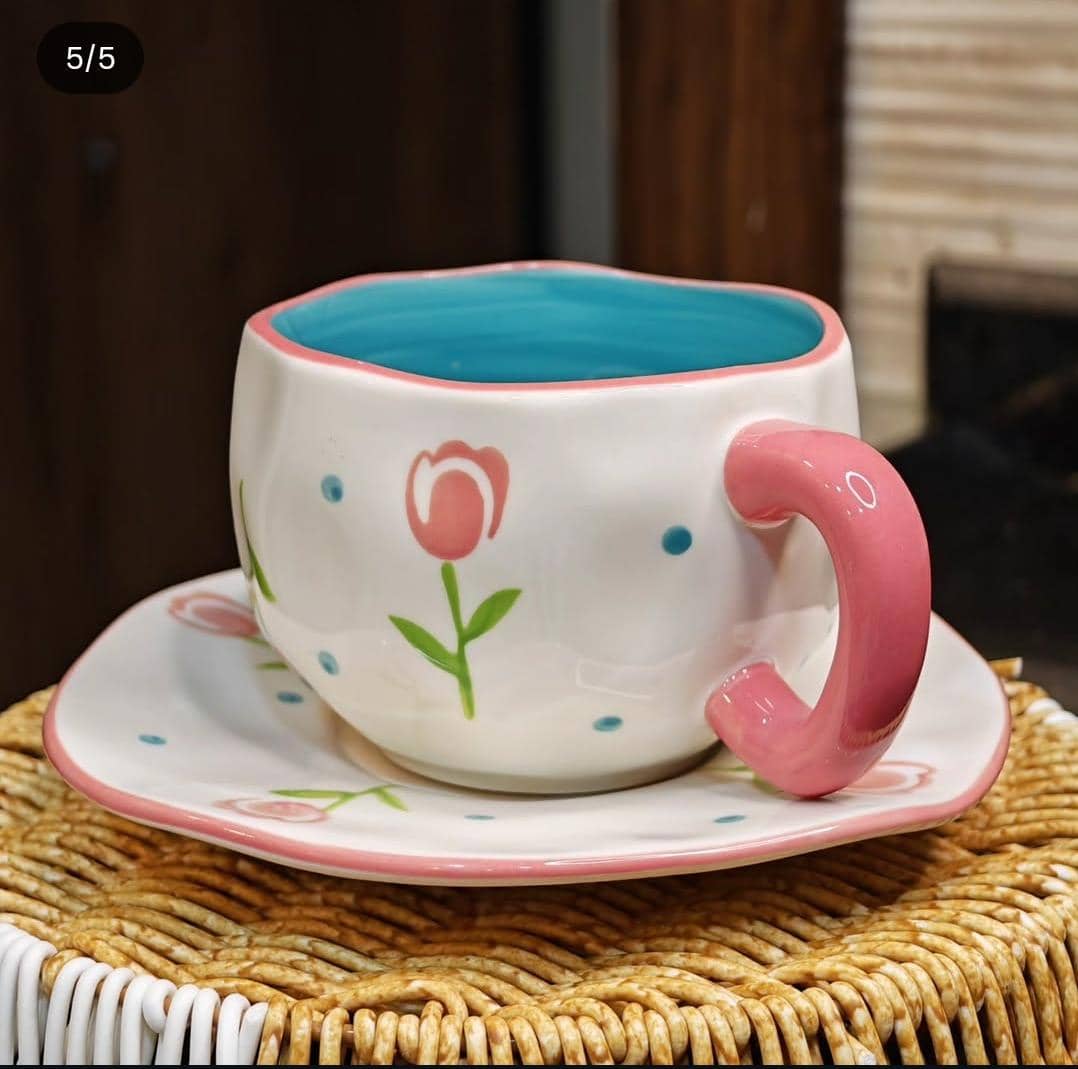 كوب سيراميك مع السيسر ابيض مشجر ABS-5207