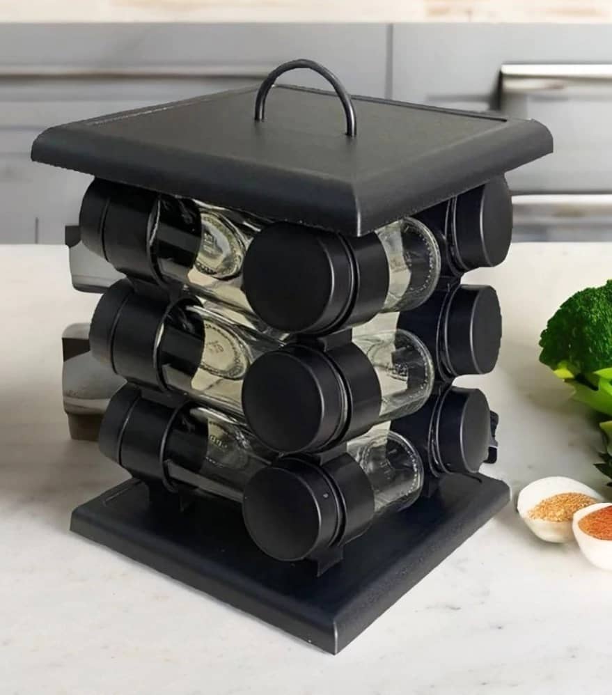 طقم علب بهارات زجاج 12 قطعه مع ستاند مربع AZ-3429