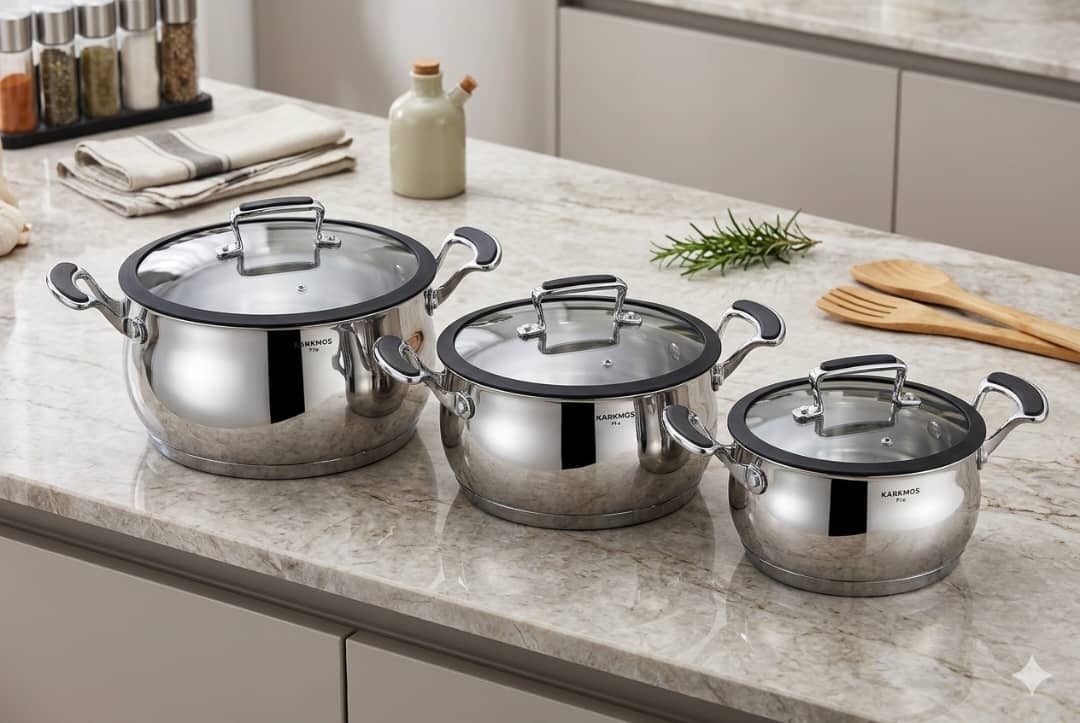 طقم قدور ستيل 6قطع بغطاء زجاج KARKMOS Softness A-1770
