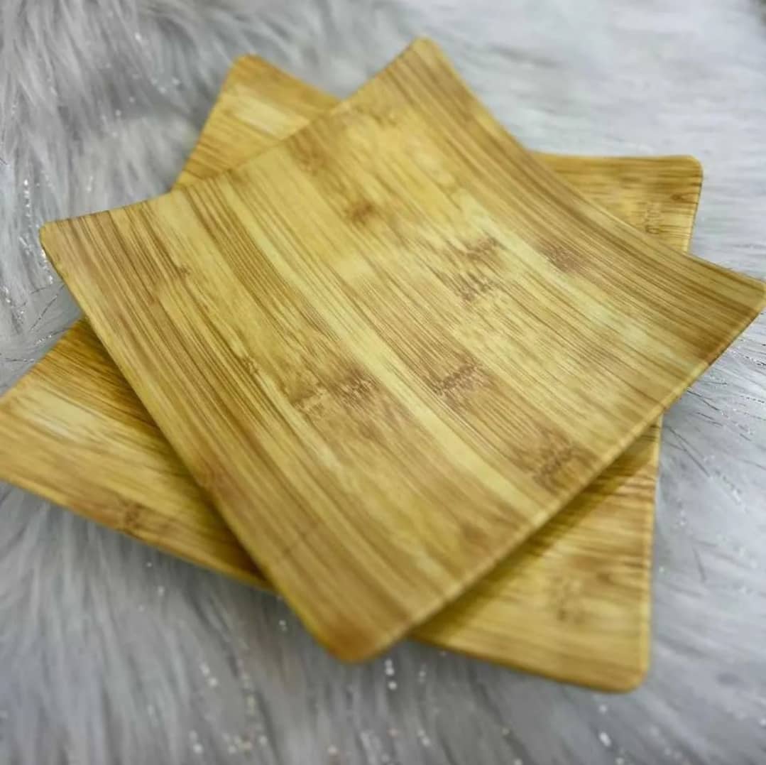 صحن ميلامين خشبي مربع قاعدة