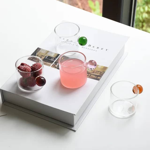 طقم اقلاص زجاج صافي صغير بمسكة ملون 6 قطع HE11116