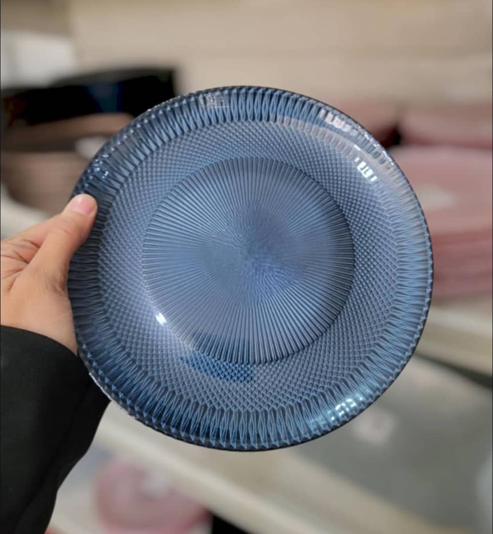 صحن تقديم زجاج تركي منقوش مدور ملون AK-1117