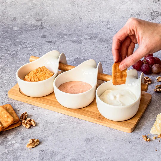 مطايب شوربة سيراميك مع ستاند خشب JA7292 3