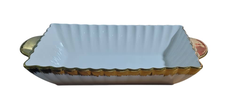 صحن سيراميك مذهب مستطيل عميق بيدين