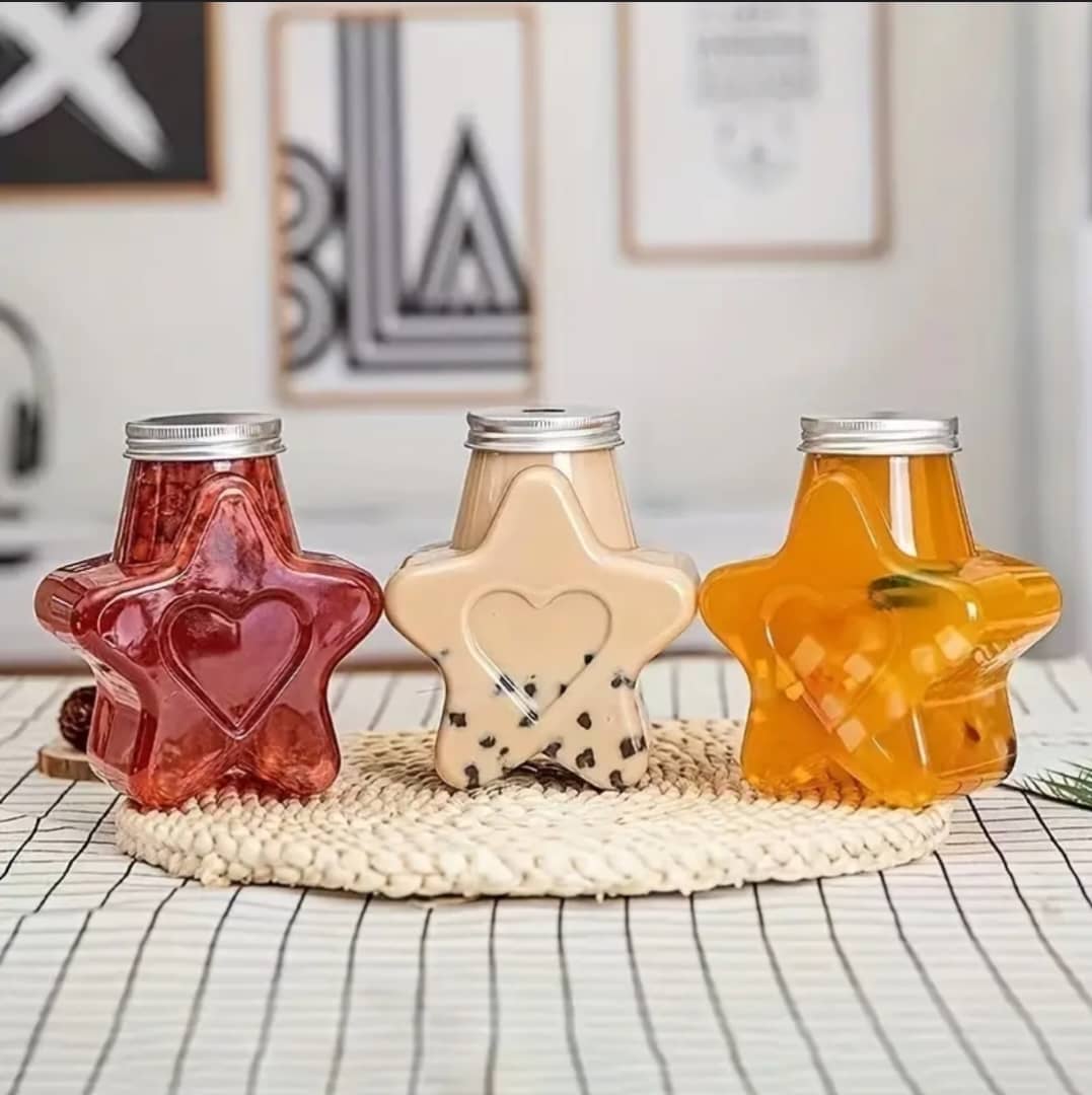 طقم علب عصير اكرليك شكل نجمة بغطاء 4 قطع 300 مل  ALFAHA A-156-10