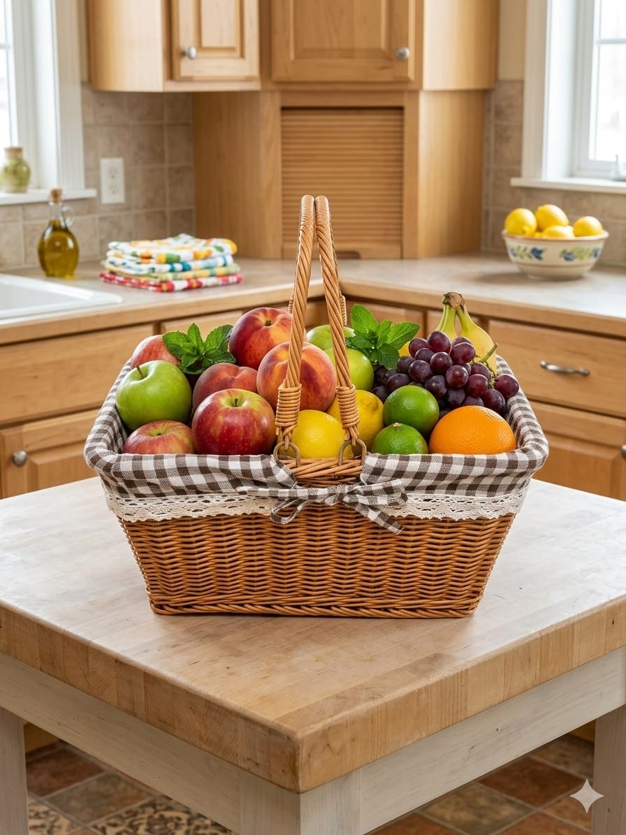 سلة مستطيل خزف ملبس كاروهات بيدين علاقي