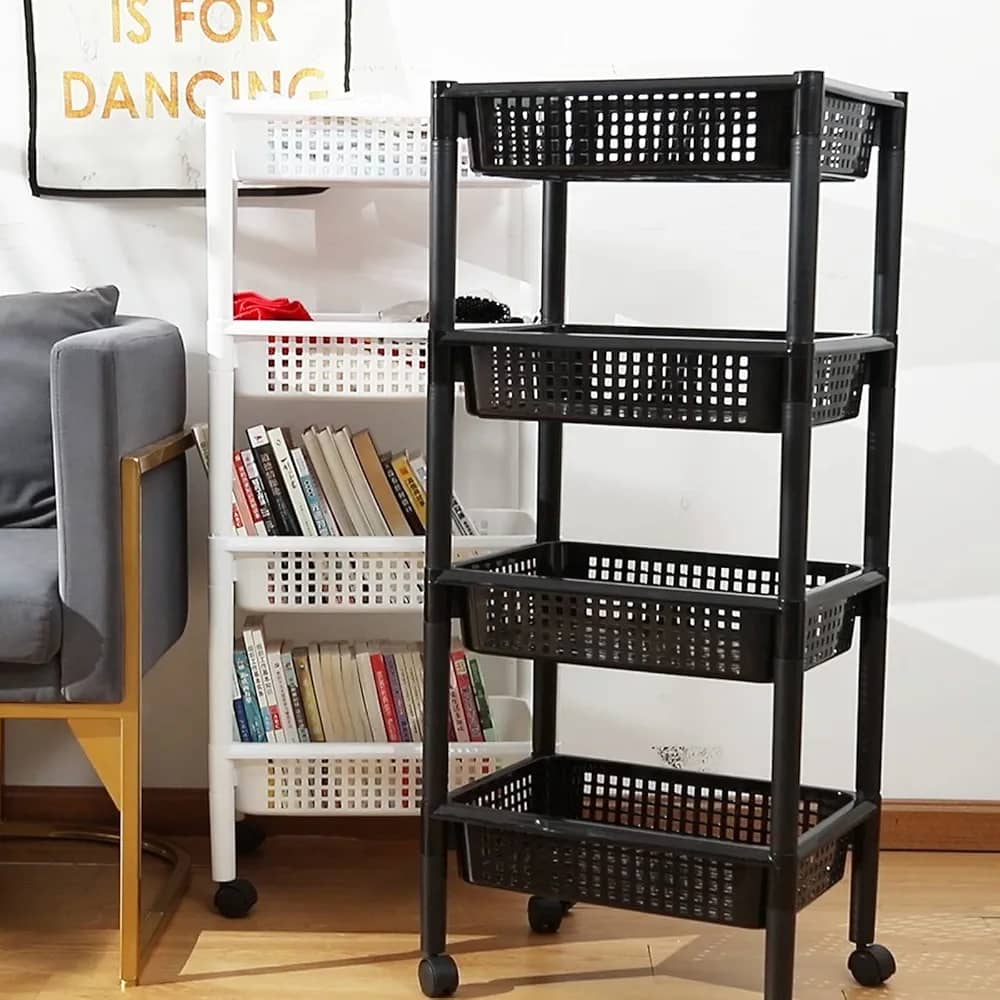 سلة خضار بلاستيك مخرم 4 طوابق مع عجلات AZ-3031