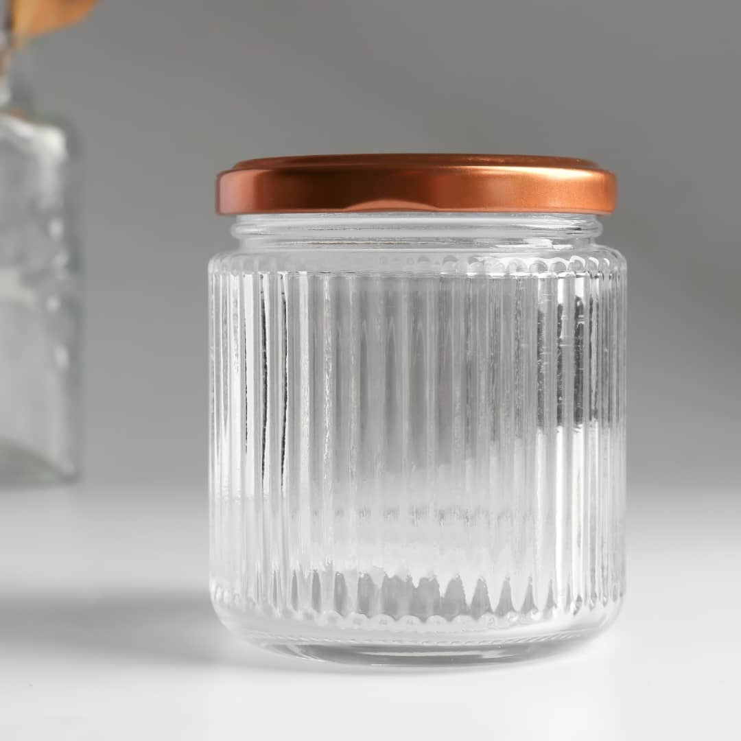 برطمان زجاج مدور مقلم غطاء ذهبي