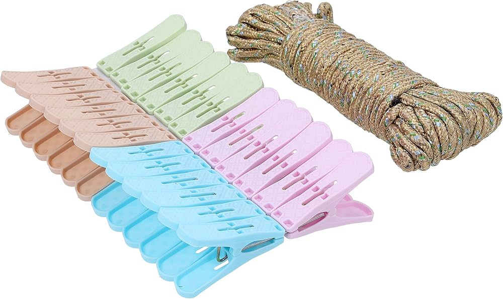 طقم مساكات ملابس بلاستيك 30 قطعة مع حبل غسيل HMK1003