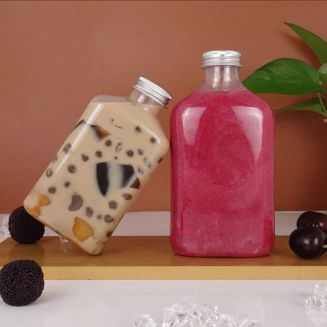 طقم علب عصير اكرليك شكل مستطيل بغطاء 4 قطع 350 مل   ALFAHA A-156-6