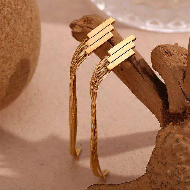 اخراص ستيل ذهبي طويل لماع HMZ-22463