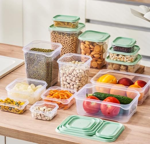 طقم علب حافظات بلاستيك شفاف غطاء ملون 17 قطعة اشكال  iik-22274