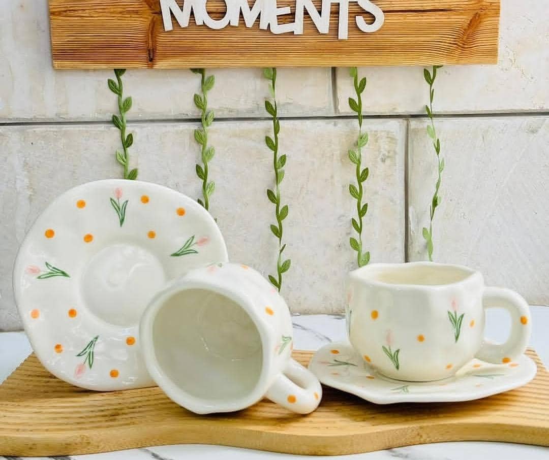 كوب سيراميك مع السيسر ابيض مشجر ABS-5220