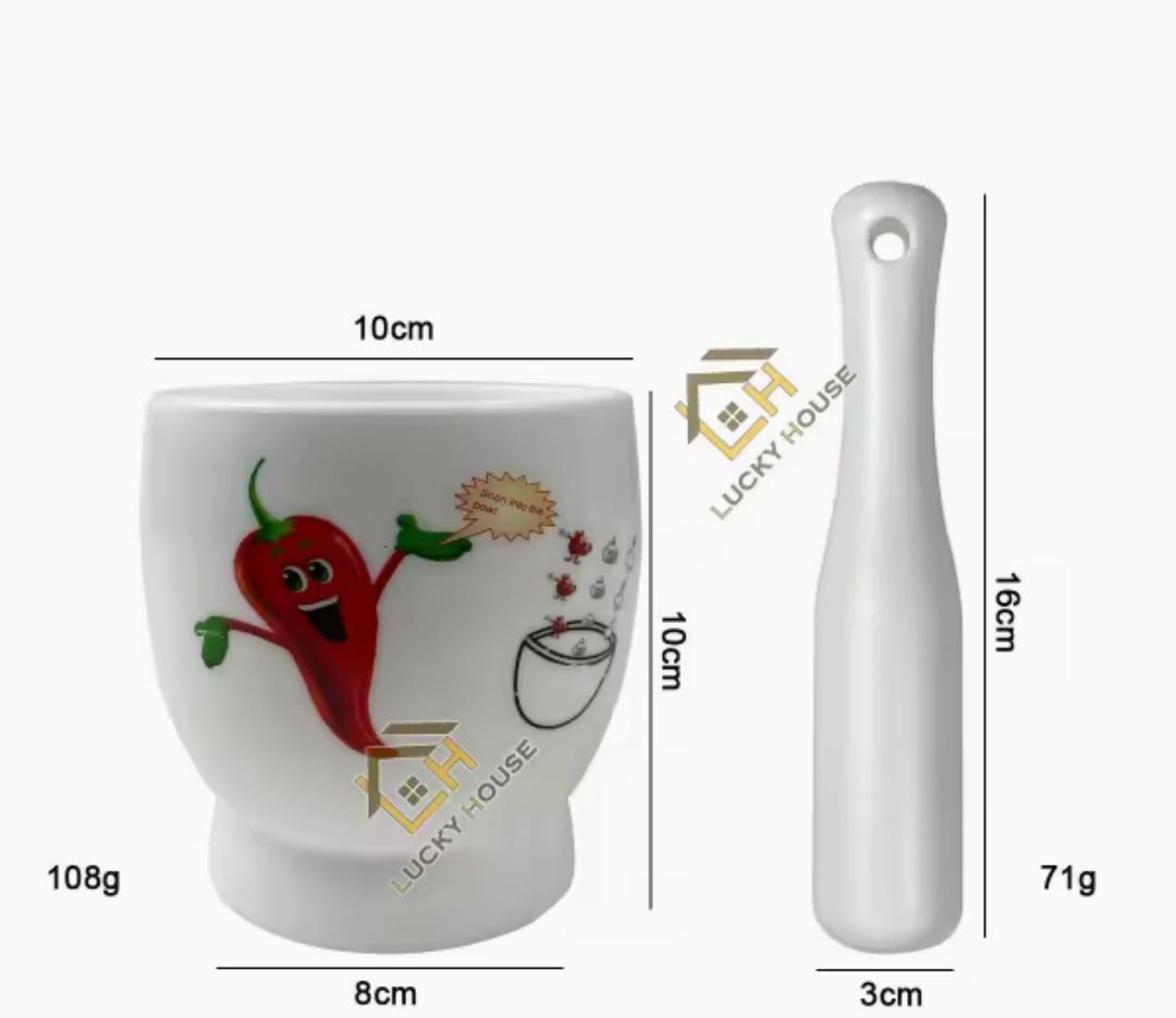 مدق بلاستيك مع الهاون ابيض منقوش TOU-7673