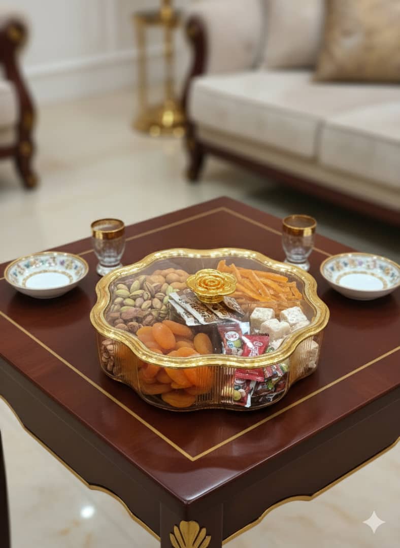 صحن تقديم حلويات مقسم 5خانات مدور معرج