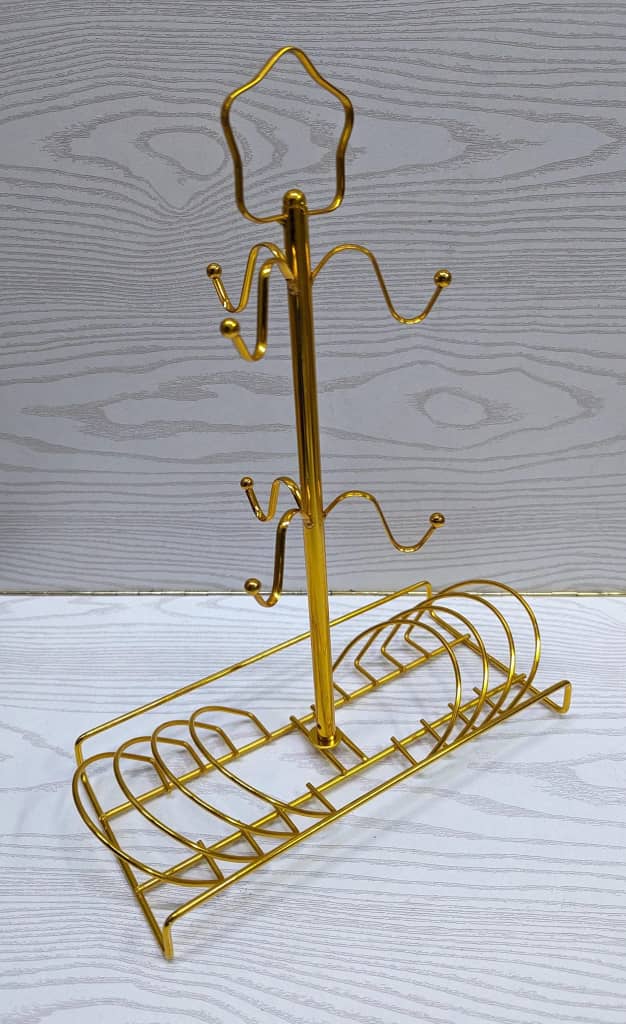 ستاند قلاصات مع الصحون ستيل ذهبي بعلاقي 43/110