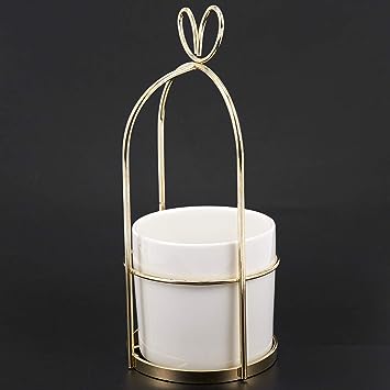 كوب ملاعق حلا سيراميك مدور مع ستاند ذهبي فيونكة AZ-1508