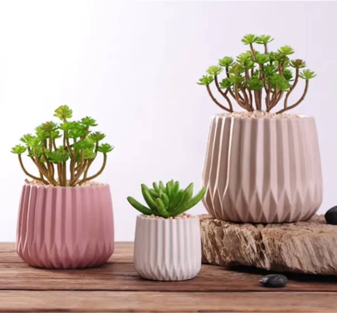 اصايص زرع بلاستيك مدور مقلم