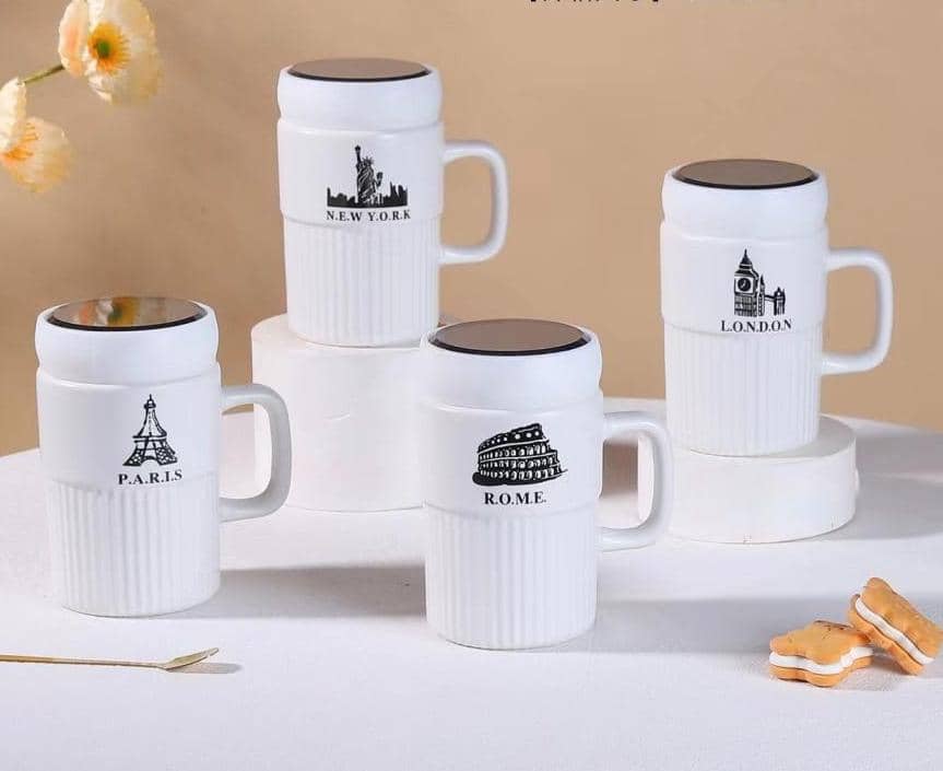 كوب سيراميك مع مسكة وغطاء مراية AZ-2745