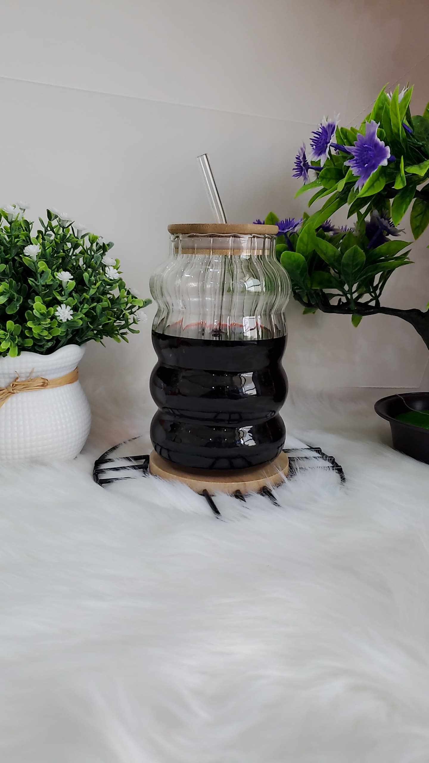 كوب زجاج مقلم غطاء خشبي مع المصاصة ZA-8695