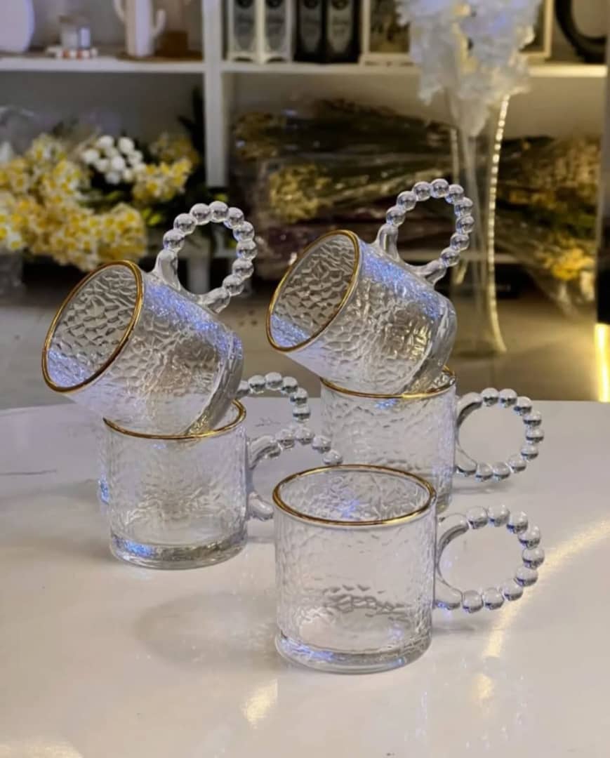 كوب زجاج صافي حواف ذهبي بمكسة لول AZ-9698-9-7