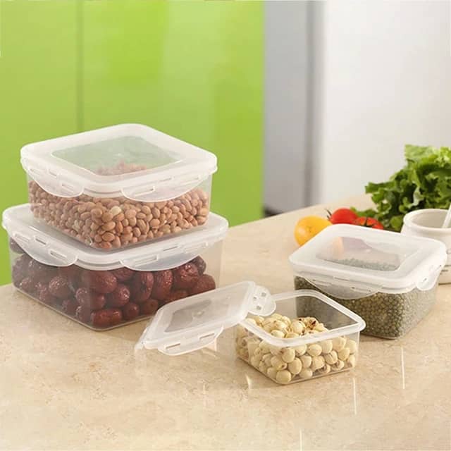 طقم علب حافظة بلاستيك مربع شفاف غطاء شفاف بقفل 3 قطع iik-26369