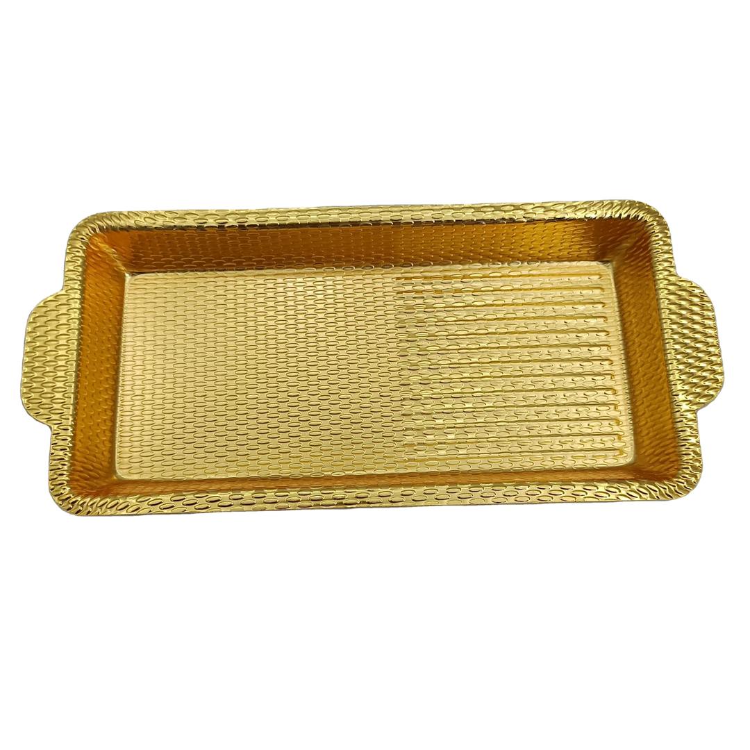 صحن حلويات ومكسرات ذهبي نحاسي مستطيل مسكة 249