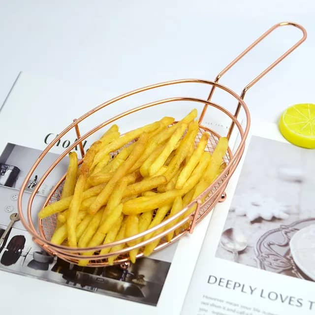 سلة تقديم وجبات سريعة ستيل ذهبي بيضاوي 21*14سم AZ-2139