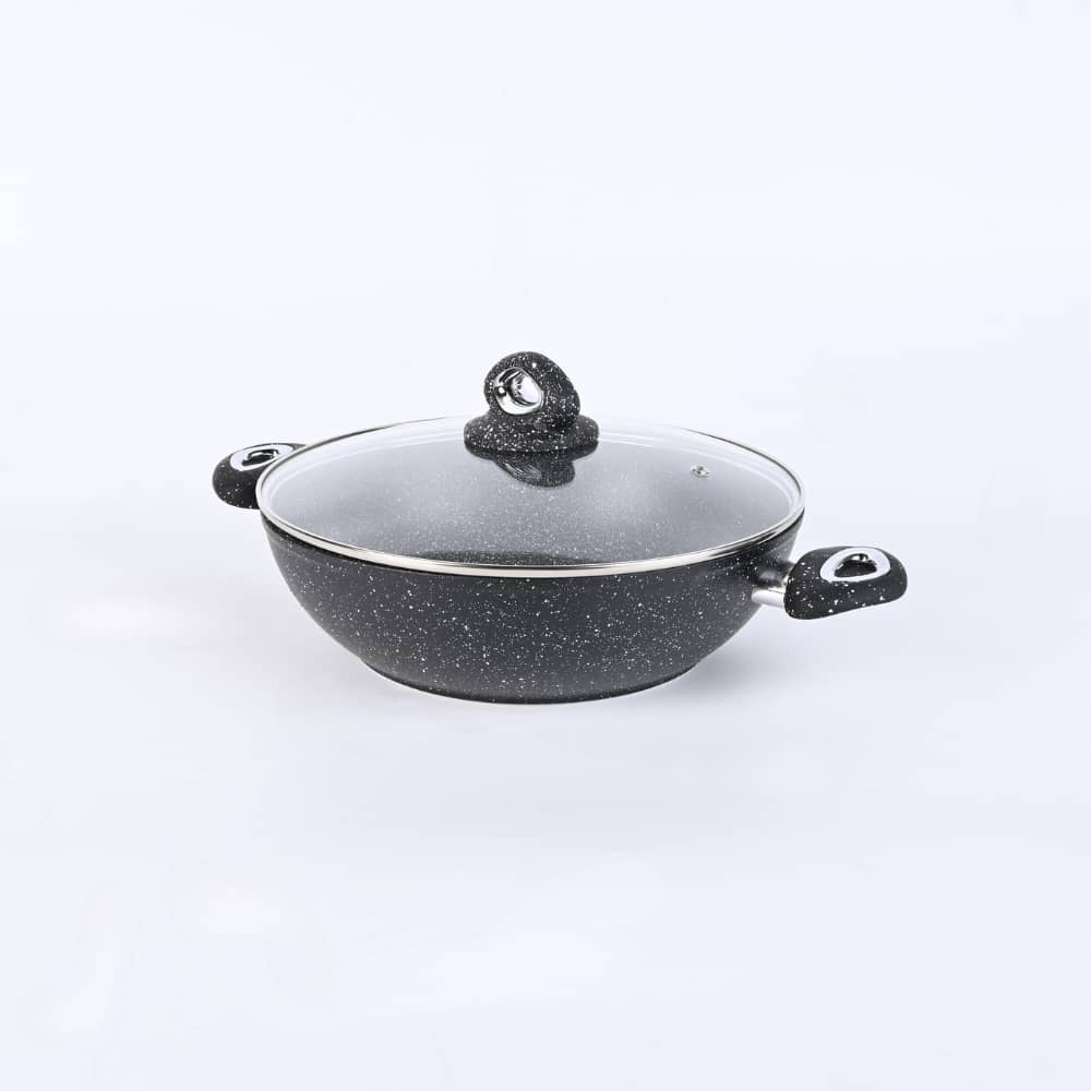 قدر جرانيت اسود بيدين وغطاء زجاج اولينا